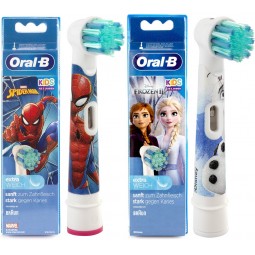 Oryginalne końcówki do szczoteczki elektrycznej Oral-B, jedna z wzorem Spiderman, druga Frozen dla dzieci