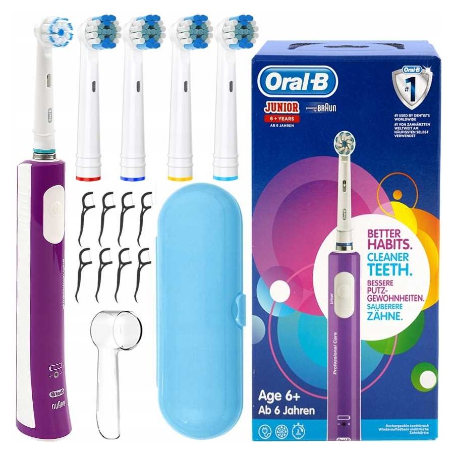 Zestaw szczoteczka elektryczna dla dzieci Oral-B Junior UltraThin plus przydatne akcesoria