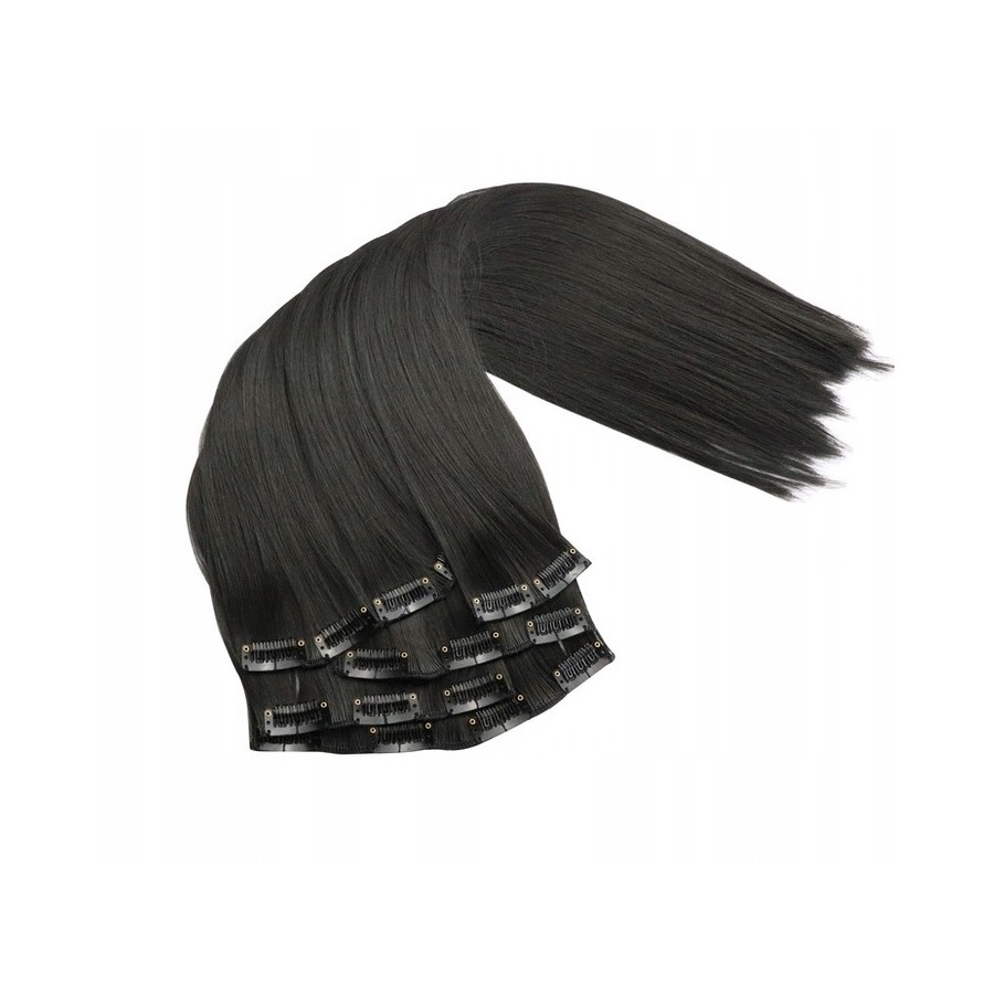 Pasma włosy syntetyczne doczepiane w kolorze czarnym, 60 cm Clip In