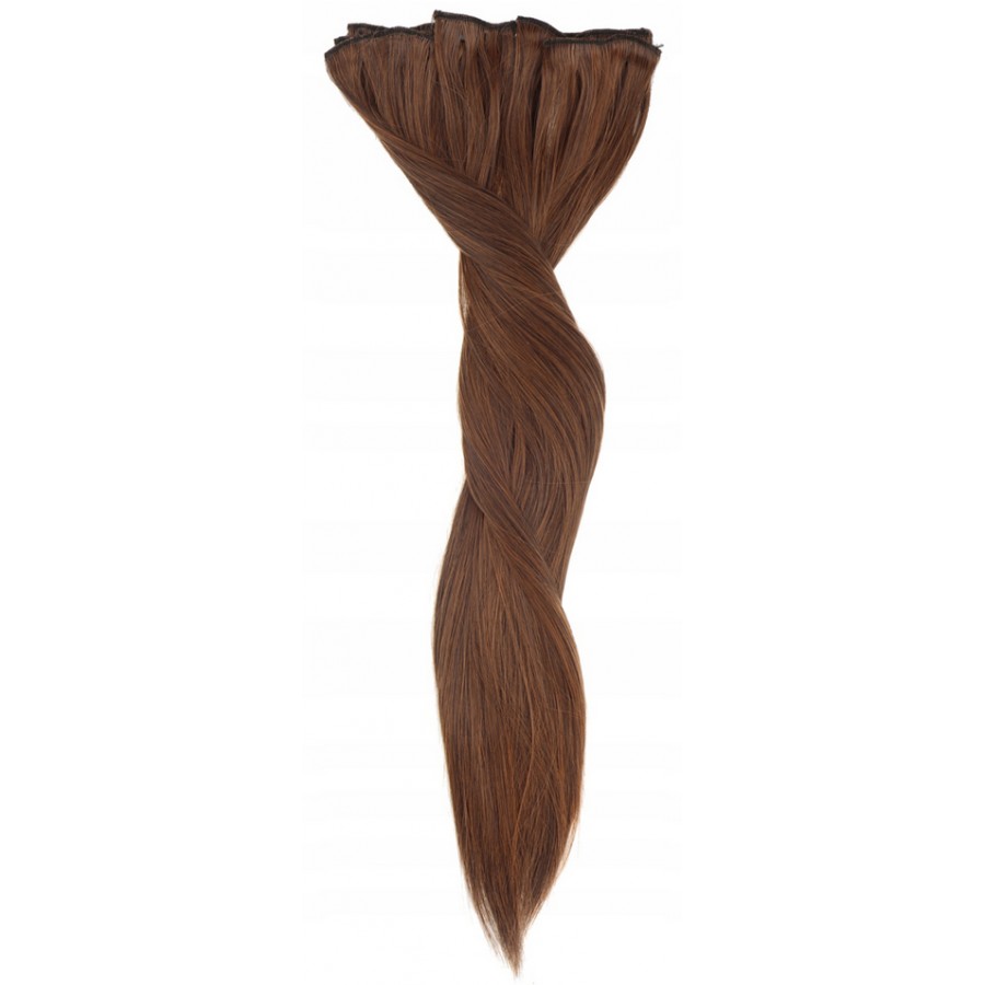 Włosy doczepiane w kolorze brązowym, długość 60 cm clip in