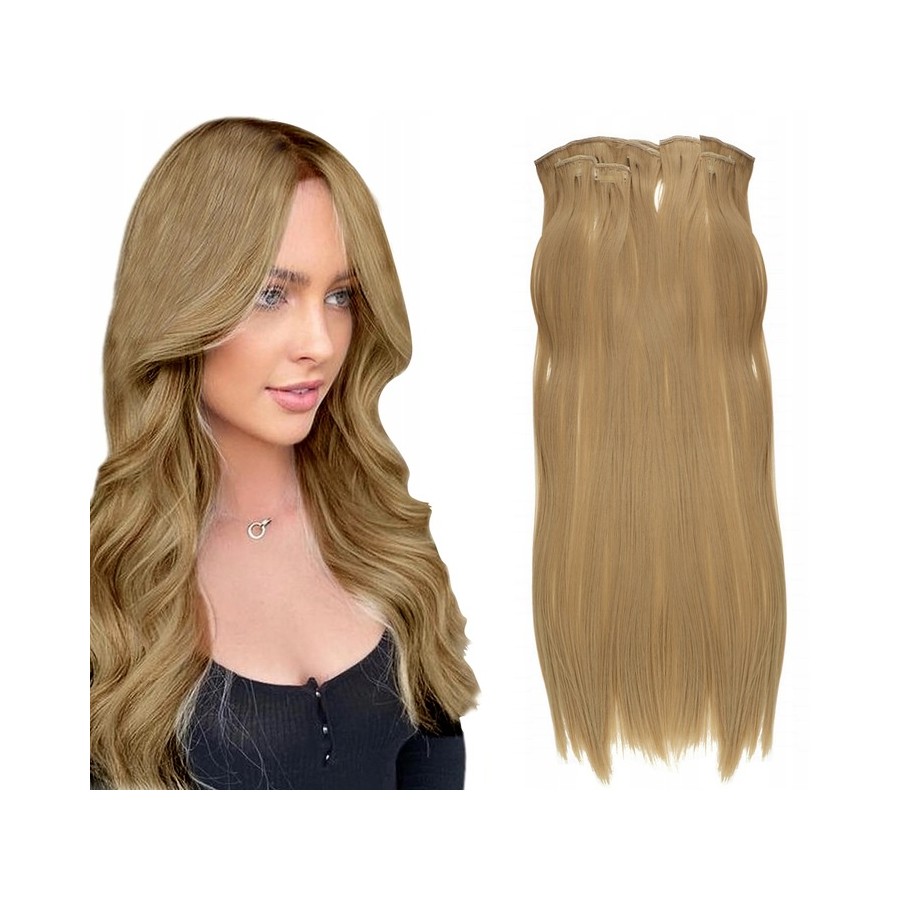 Włosy syntetyczne doczepiane, treska, Blond, długość 60 cm, clip in